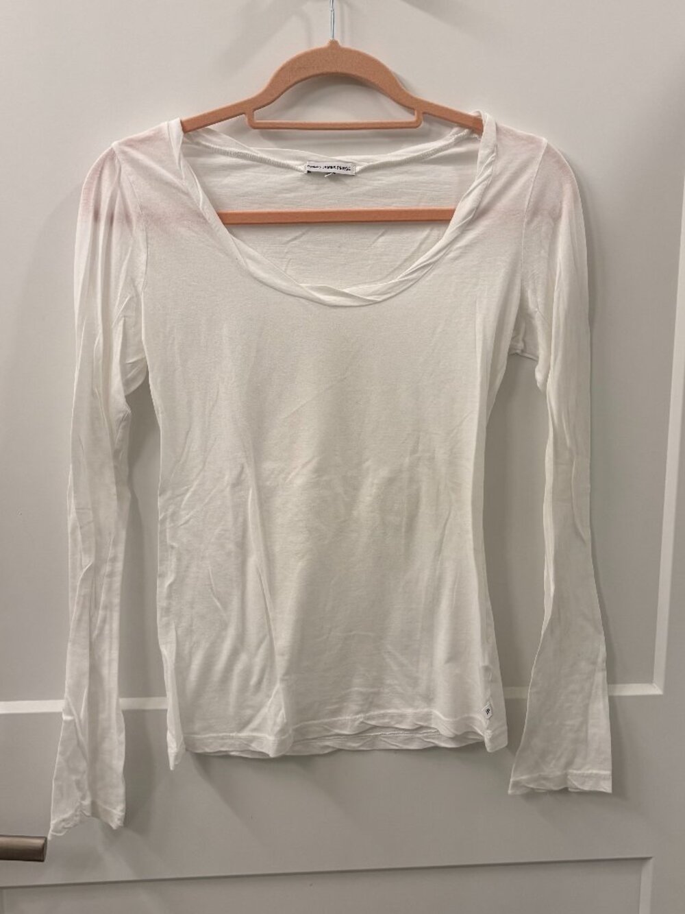 James Perse White Supima Cotton Long Sleeve Scoop Neck Top Size 2 (Medium)